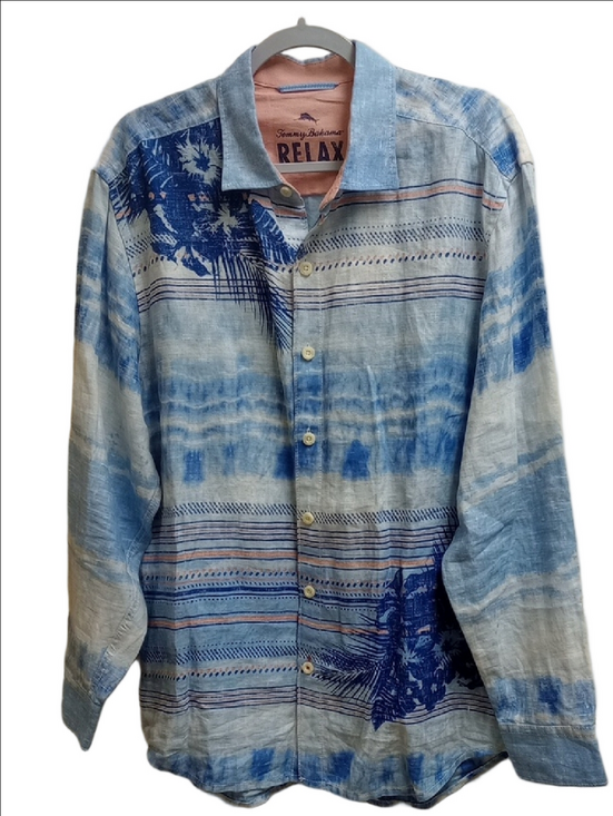 Tommy Bahama Other - 🆕 TOMMY BAHAMA RELAX LINEN BLUE & WHITE STRIPES LONG SLEEVE MENS FLORAL SHIRT